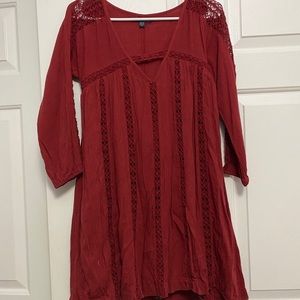A burgundy dress